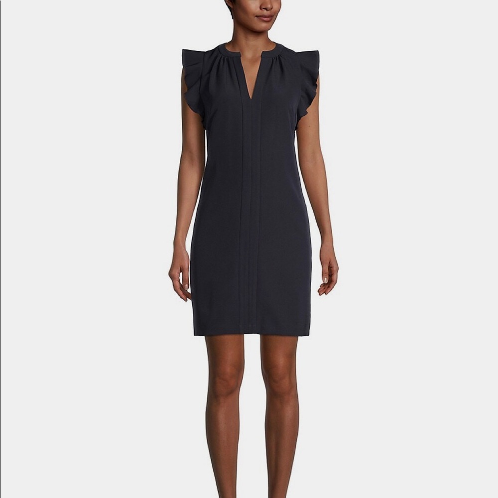 Vince Camuto Splitneck Ruffle-Sleeve Mini Dress